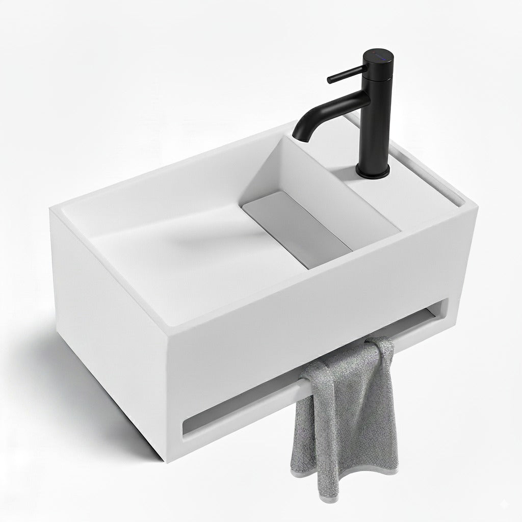 Stilform umywalka ścienna 50×30×22 cm | konglomerat mineralny z uchwytem na ręcznik | biały mat